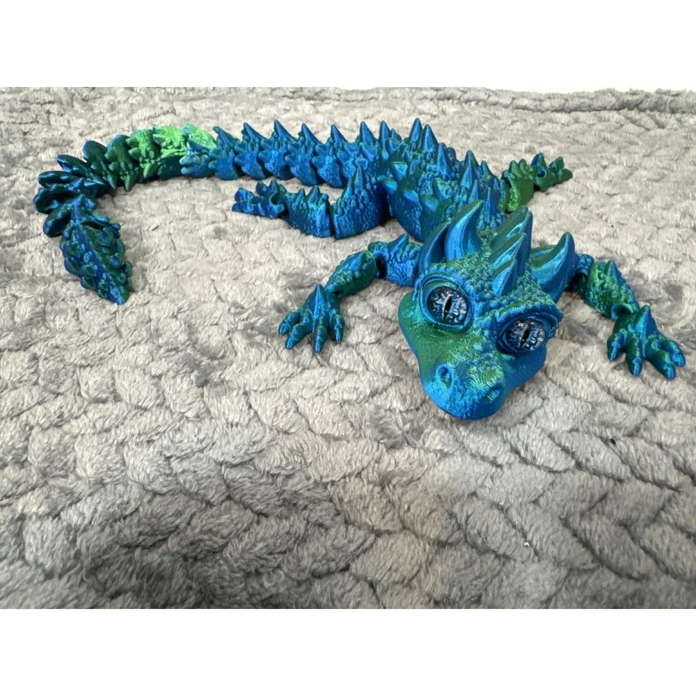Articulated‎ 3D Printed Dragon Lizard Fidget Toy Blue Green Silk 15.5 Inch